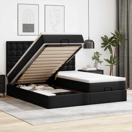 Lit ottoman avec matelas et LED Noir 200x200 cm simili cuir