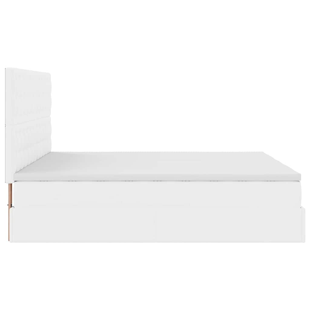 Ottoman-Bett mit Matratzen & LEDs Reinweiß 200x200cm Kunstleder