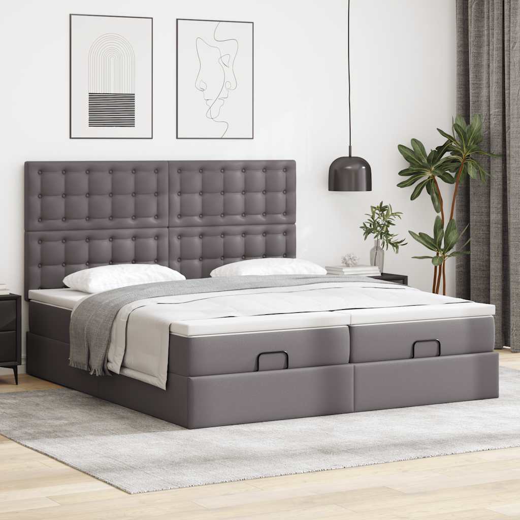 Ottoman-Bett mit Matratzen & LEDs Grau 200x200 cm Kunstleder