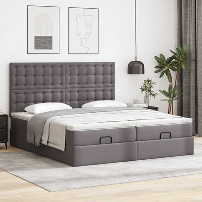 Ottoman-Bett mit Matratzen & LEDs Grau 200x200 cm Kunstleder