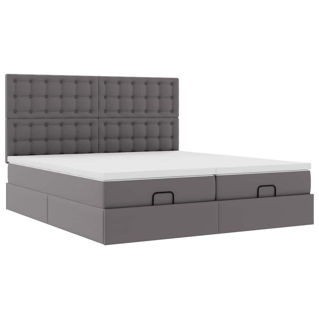 Ottoman-Bett mit Matratzen & LEDs Grau 200x200 cm Kunstleder
