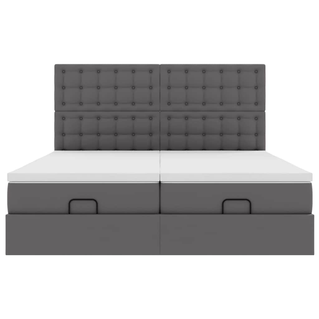 Ottoman-Bett mit Matratzen & LEDs Grau 200x200 cm Kunstleder