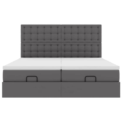 Ottoman-Bett mit Matratzen & LEDs Grau 200x200 cm Kunstleder