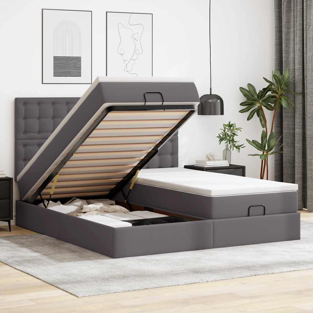 Ottoman-Bett mit Matratzen & LEDs Grau 200x200 cm Kunstleder