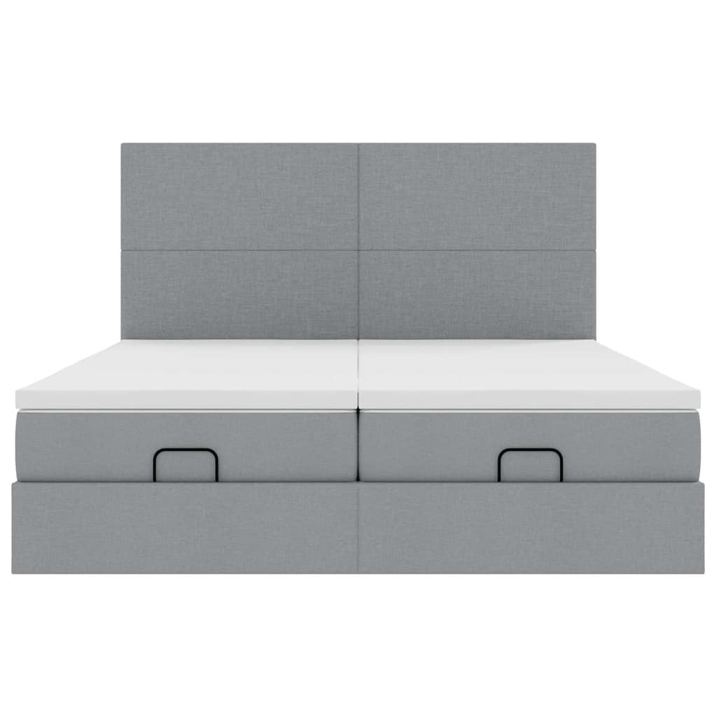 Ottoman-Bett mit Matratzen & LEDs Hellgrau 160x200 cm Stoff