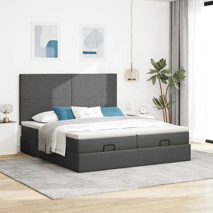 Ottoman-Bett mit Matratzen & LEDs Dunkelgrau 160x200 cm Stoff