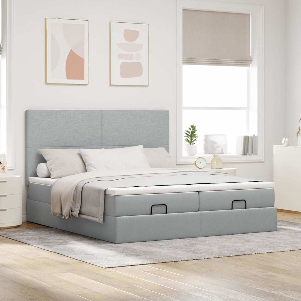 Ottoman-Bett mit Matratzen & LEDs Hellgrau 180x200 cm Stoff