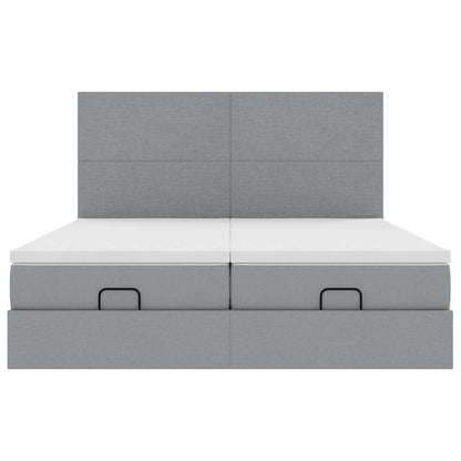 Ottoman-Bett mit Matratzen & LEDs Hellgrau 180x200 cm Stoff