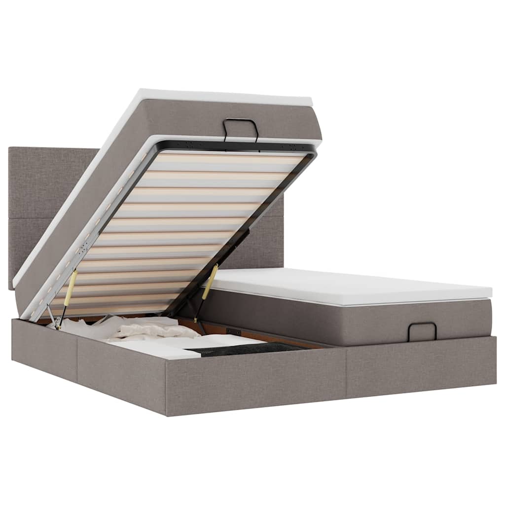 Ottoman-Bett mit Matratzen & LEDs Taupe 180x200 cm Stoff