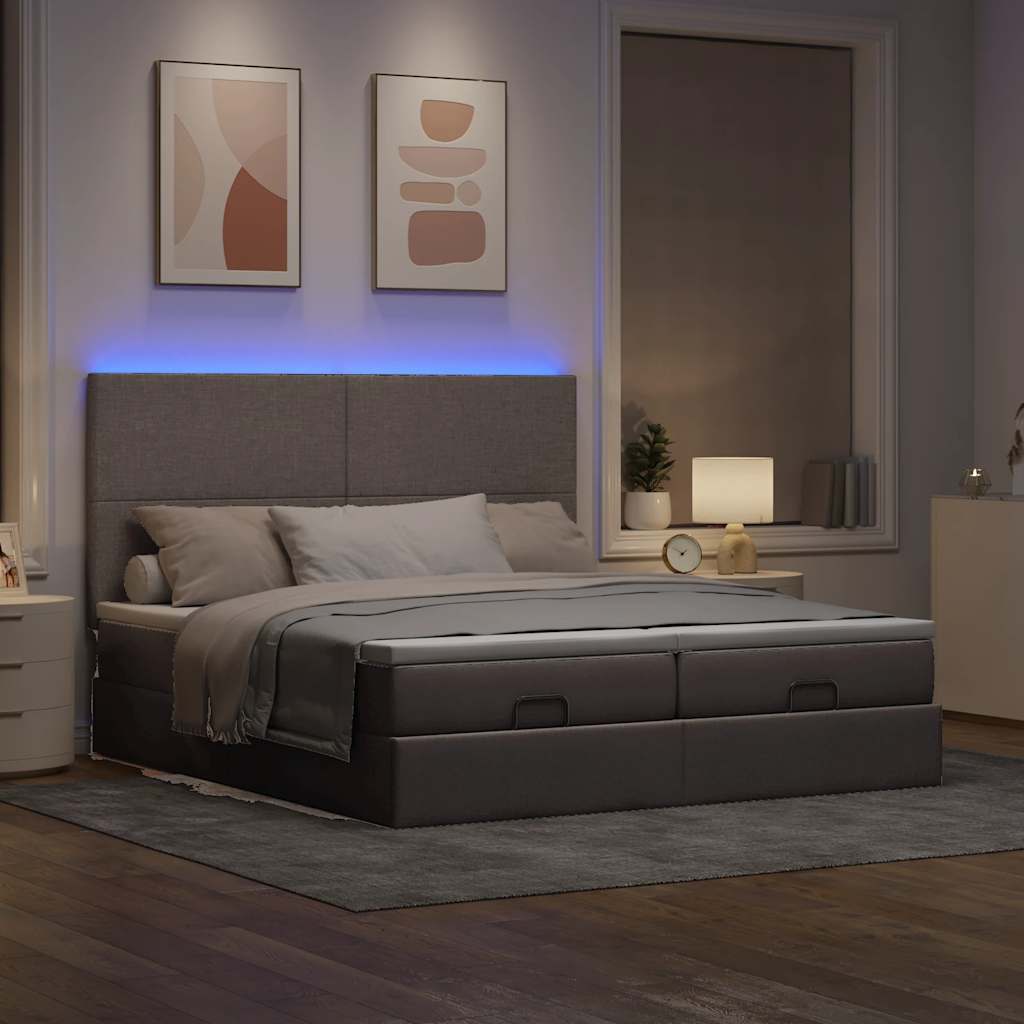 Ottoman-Bett mit Matratzen & LEDs Taupe 180x200 cm Stoff