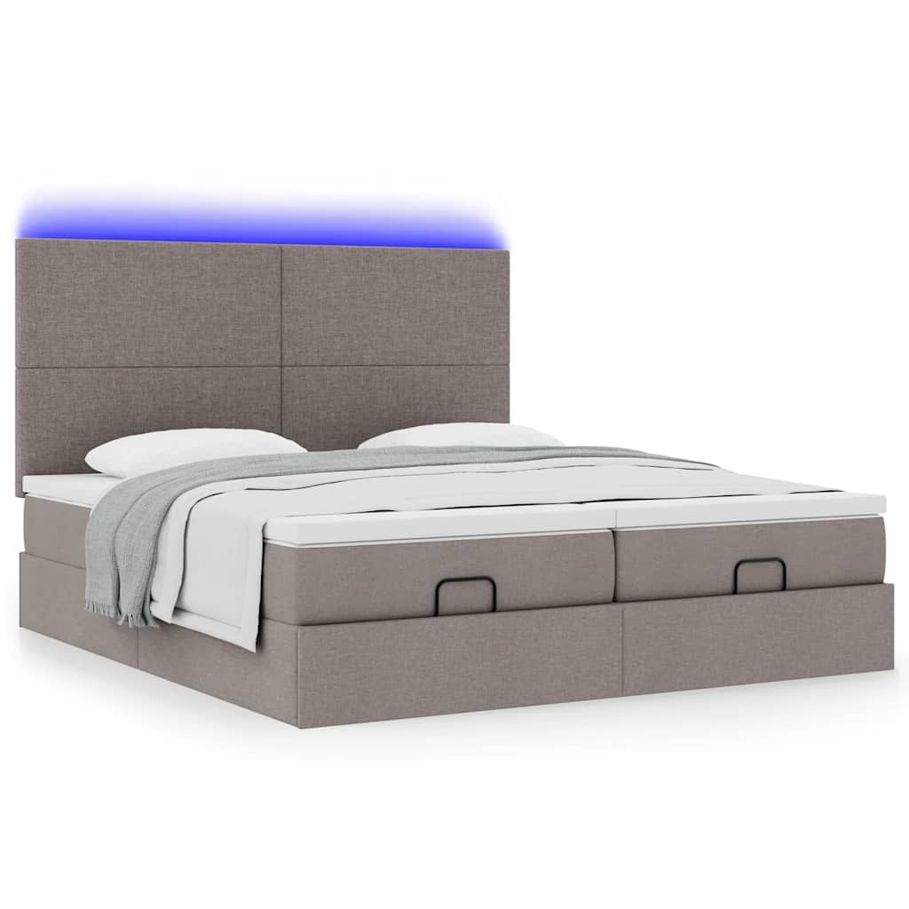 Ottoman-Bett mit Matratzen & LEDs Taupe 180x200 cm Stoff