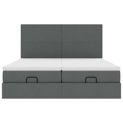 Ottoman-Bett mit Matratzen & LEDs Dunkelgrau 200x200 cm Stoff