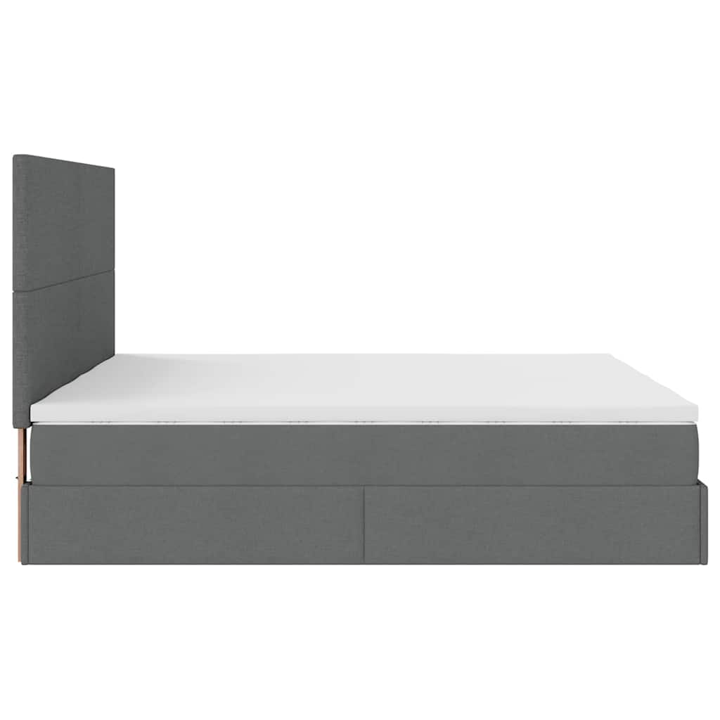 Lit ottoman avec matelas et LED tissu gris foncé 200x200 cm