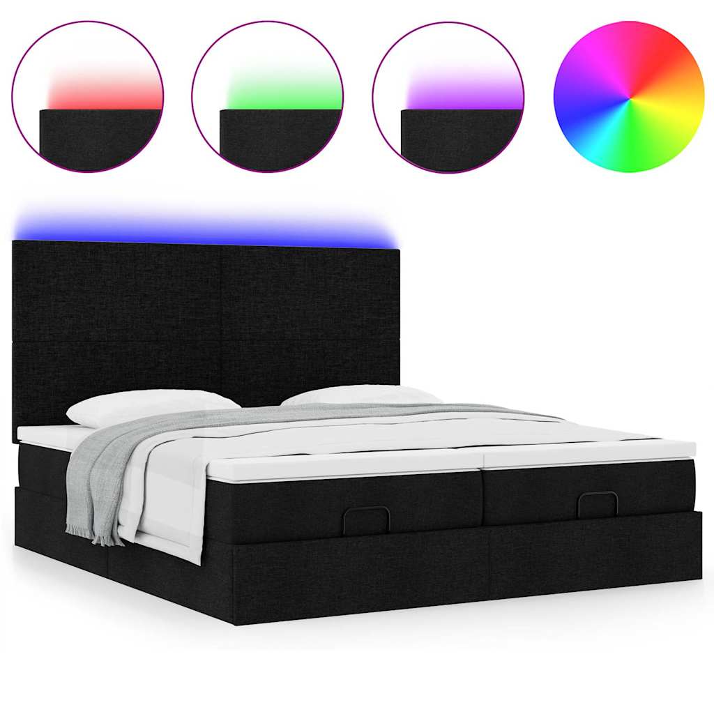 Ottoman-Bett mit Matratzen & LEDs Schwarz 200x200 cm Stoff