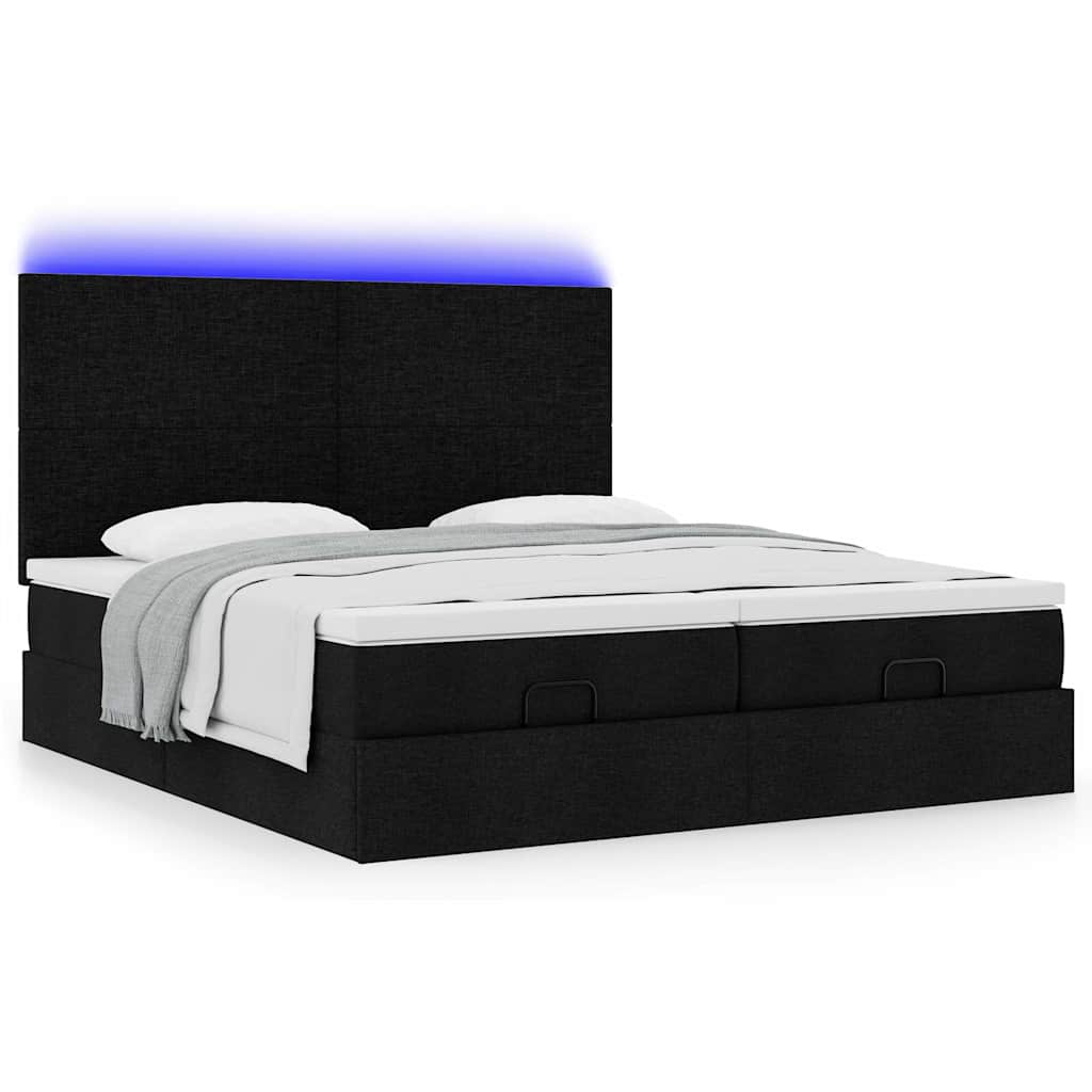 Ottoman-Bett mit Matratzen & LEDs Schwarz 200x200 cm Stoff