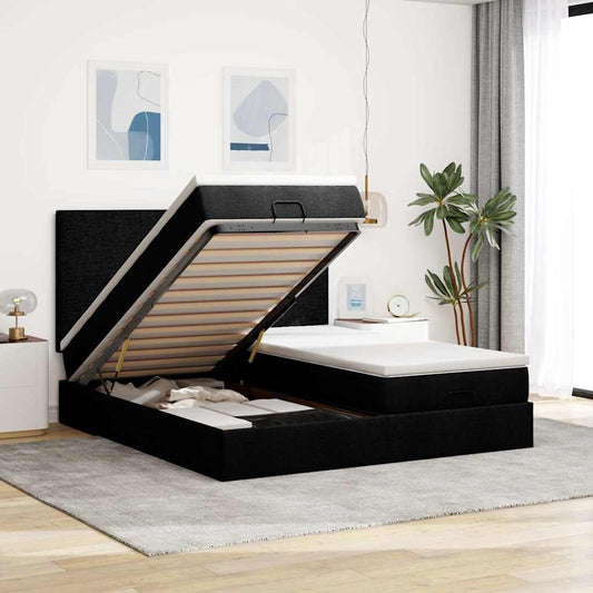 Ottoman-Bett mit Matratzen & LEDs Schwarz 200x200 cm Stoff