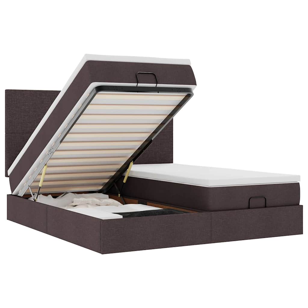 Ottoman-Bett mit Matratzen & LEDs Dunkelbraun 200x200 cm Stoff