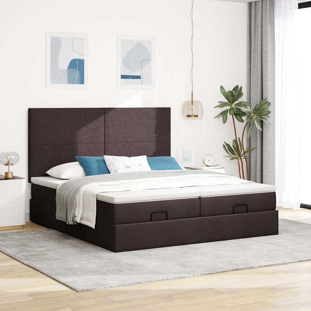 Ottoman-Bett mit Matratzen & LEDs Dunkelbraun 200x200 cm Stoff