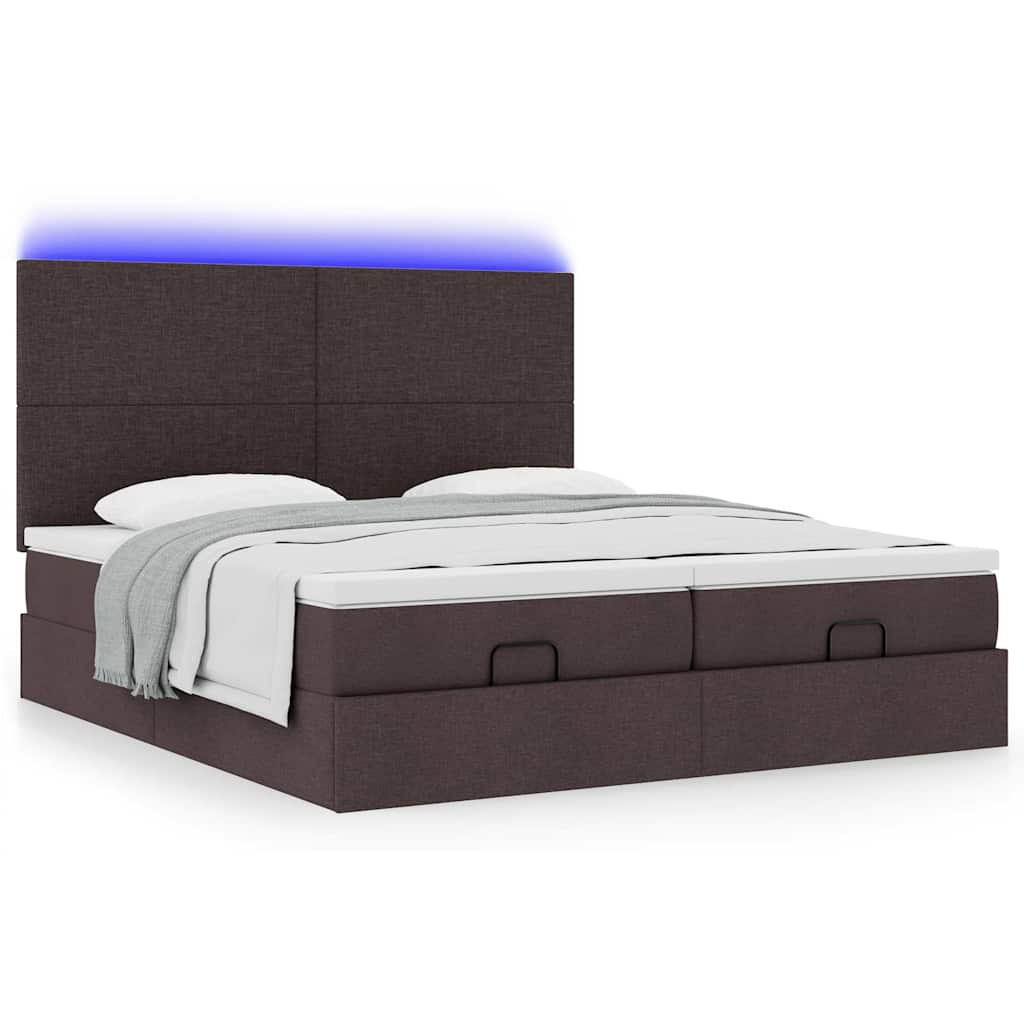 Ottoman-Bett mit Matratzen & LEDs Dunkelbraun 200x200 cm Stoff