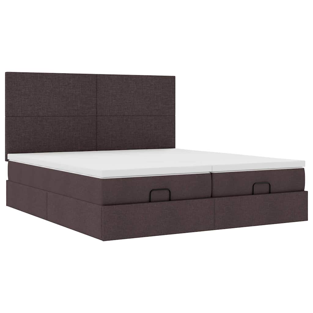 Ottoman-Bett mit Matratzen & LEDs Dunkelbraun 200x200 cm Stoff
