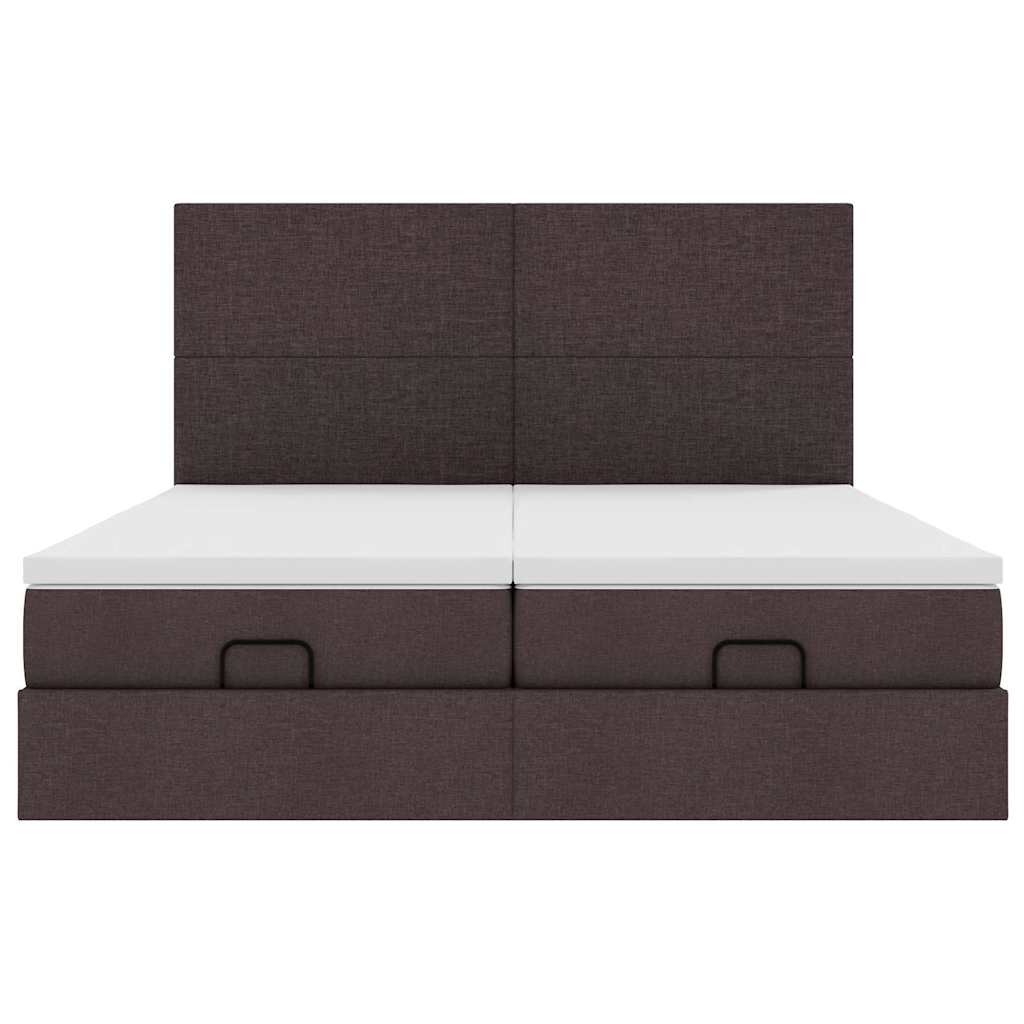 Ottoman-Bett mit Matratzen & LEDs Dunkelbraun 200x200 cm Stoff