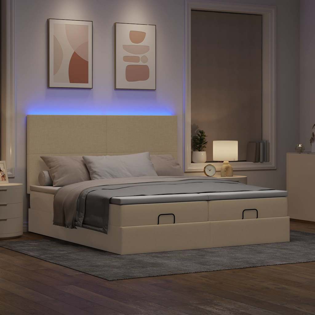 Ottoman-Bett mit Matratzen & LEDs Creme 200x200 cm Stoff