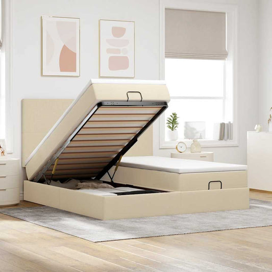 Ottoman-Bett mit Matratzen & LEDs Creme 200x200 cm Stoff