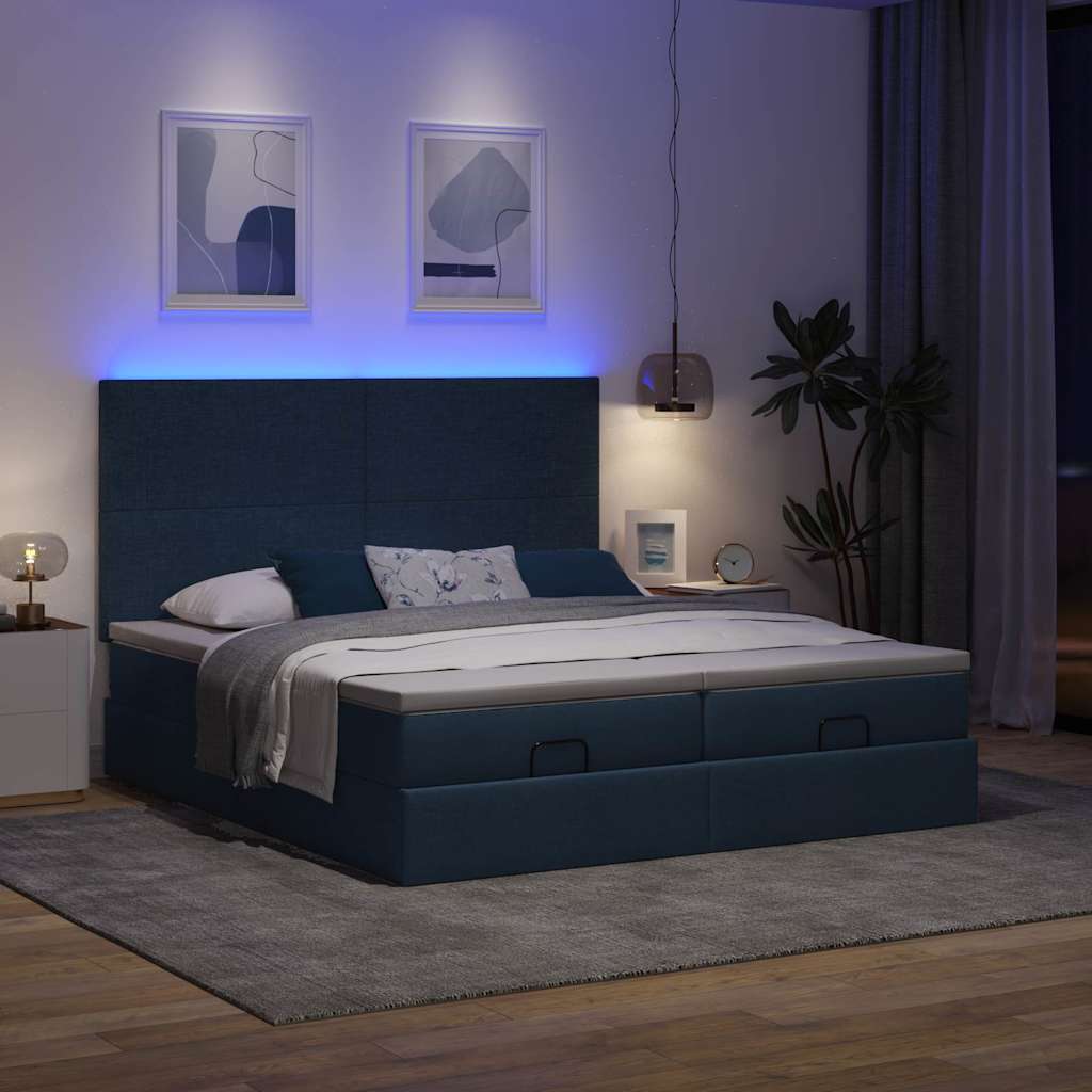 Ottoman-Bett mit Matratzen & LEDs Blau 200x200 cm Stoff