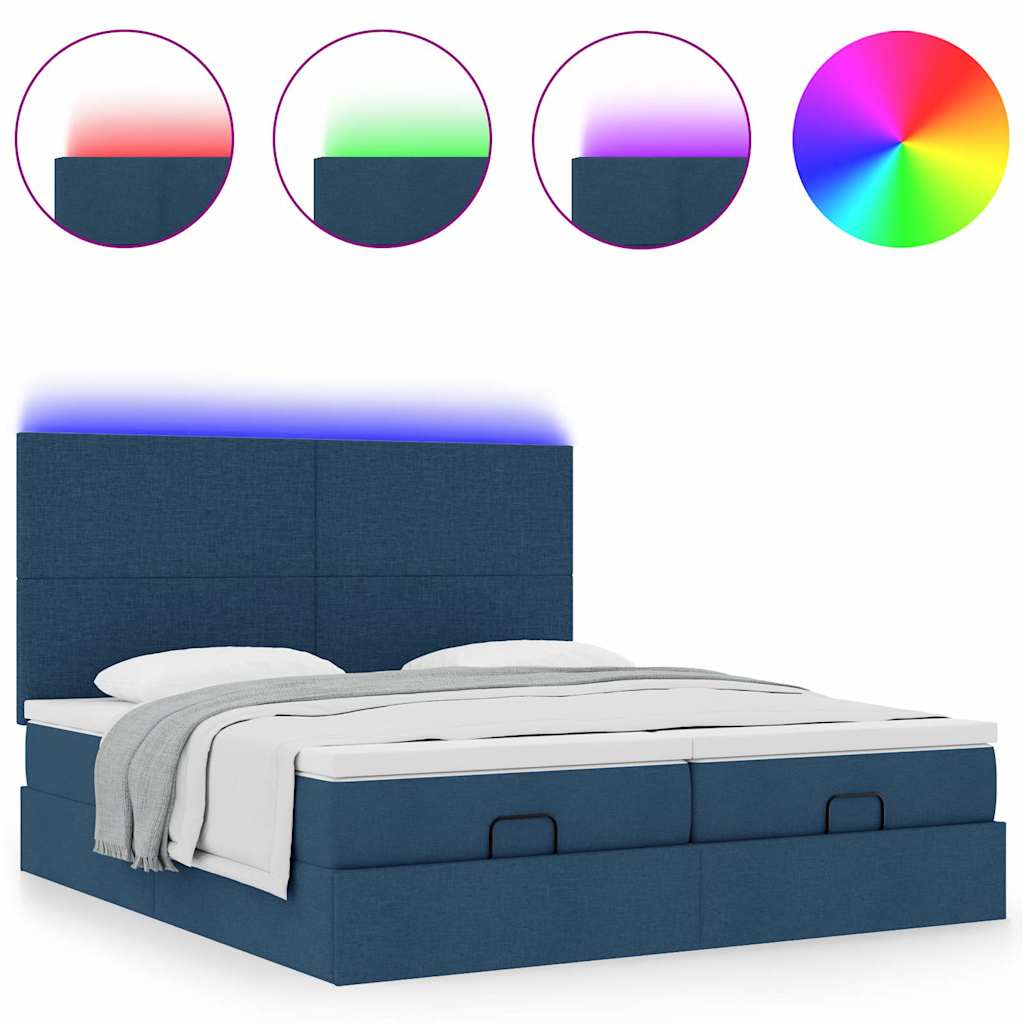 Ottoman-Bett mit Matratzen & LEDs Blau 200x200 cm Stoff