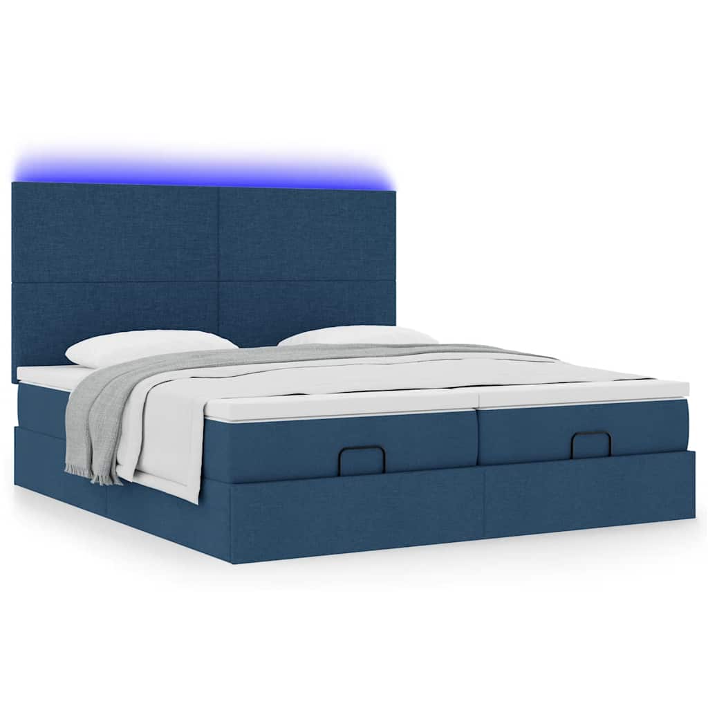 Ottoman-Bett mit Matratzen & LEDs Blau 200x200 cm Stoff
