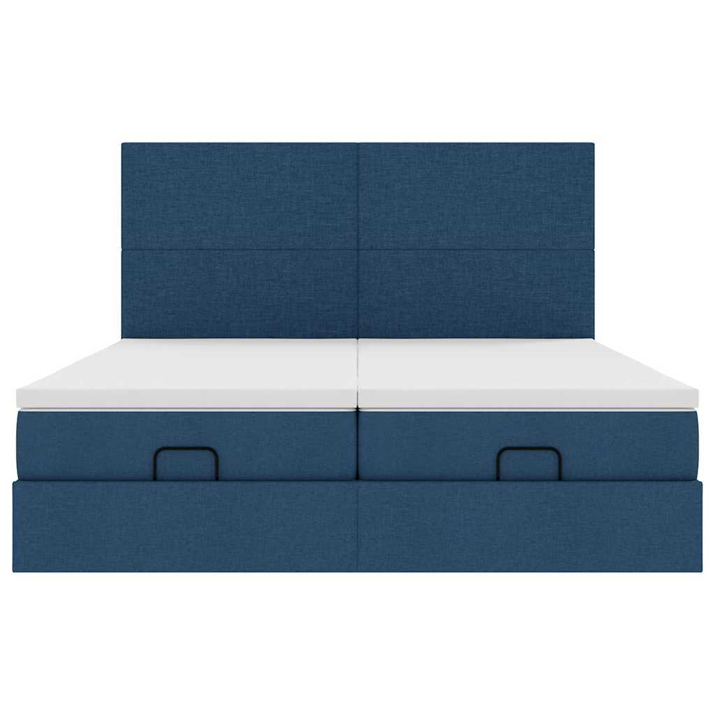 Ottoman-Bett mit Matratzen & LEDs Blau 200x200 cm Stoff