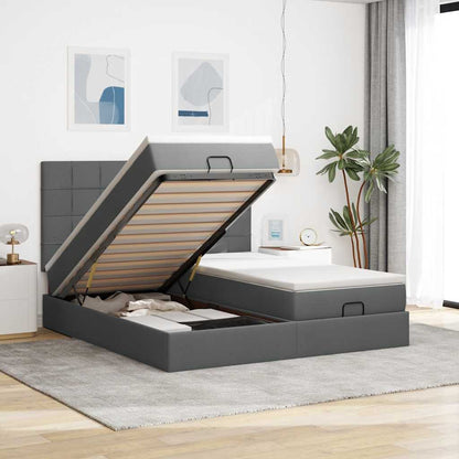 Ottoman-Bett mit Matratzen & LEDs Dunkelgrau 160x200 cm Stoff