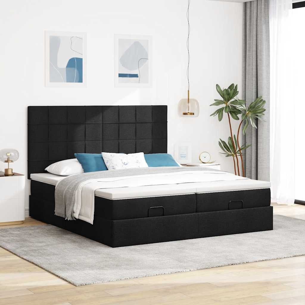 Ottoman-Bett mit Matratzen & LEDs Schwarz 160x200 cm Stoff
