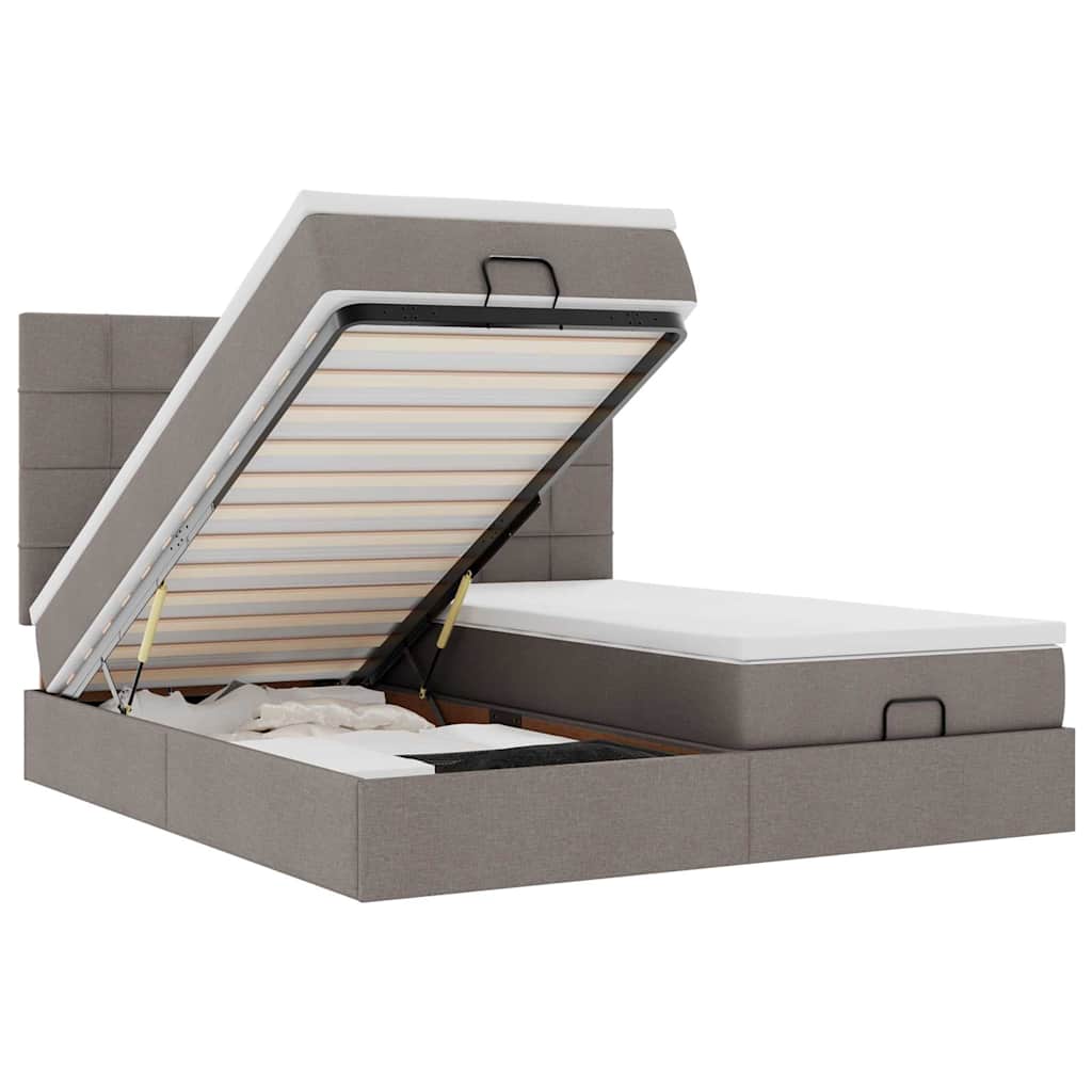 Ottoman-Bett mit Matratzen & LEDs Taupe 180x200 cm Stoff