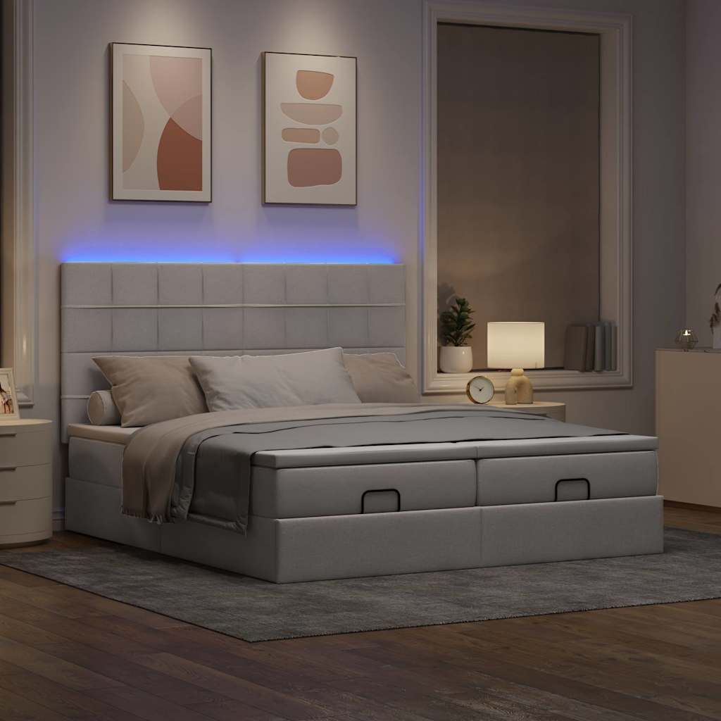 Ottoman-Bett mit Matratzen & LEDs Taupe 180x200 cm Stoff