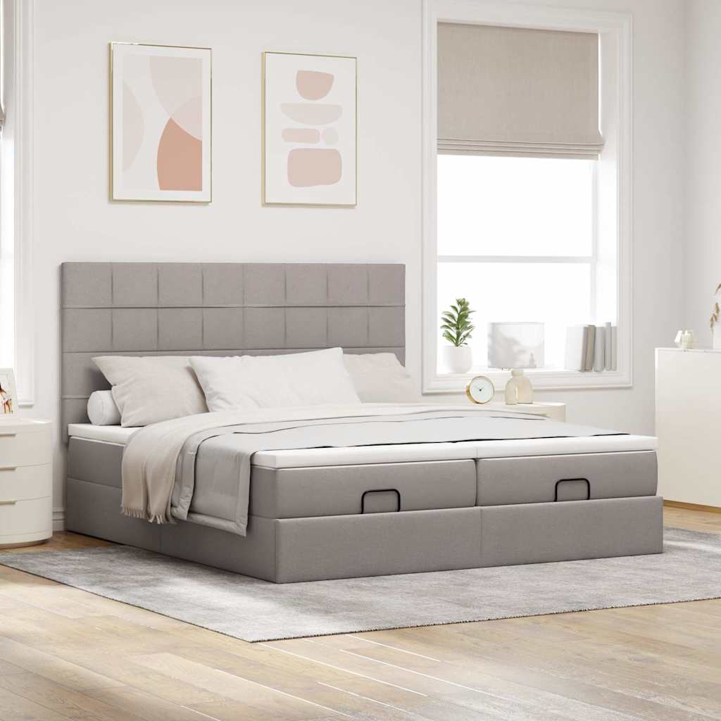 Ottoman-Bett mit Matratzen & LEDs Taupe 180x200 cm Stoff
