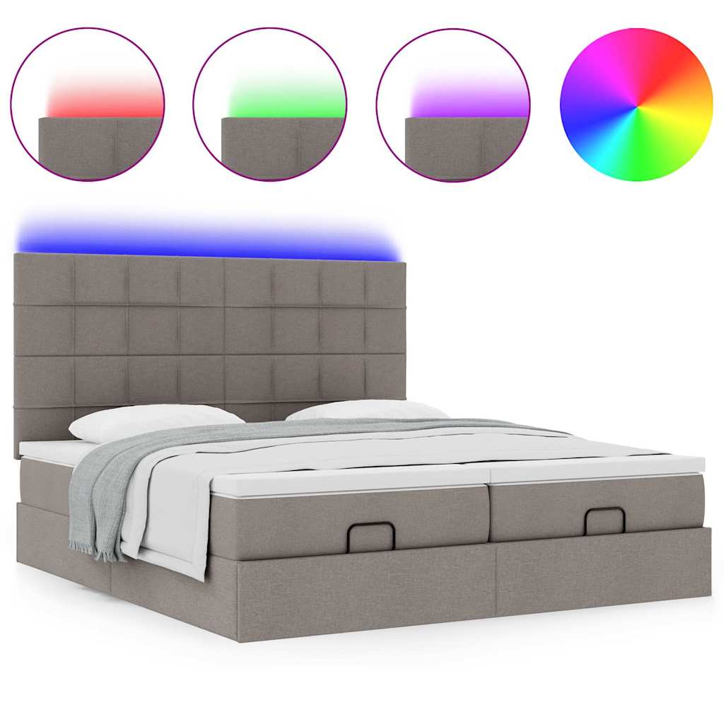 Ottoman-Bett mit Matratzen & LEDs Taupe 180x200 cm Stoff