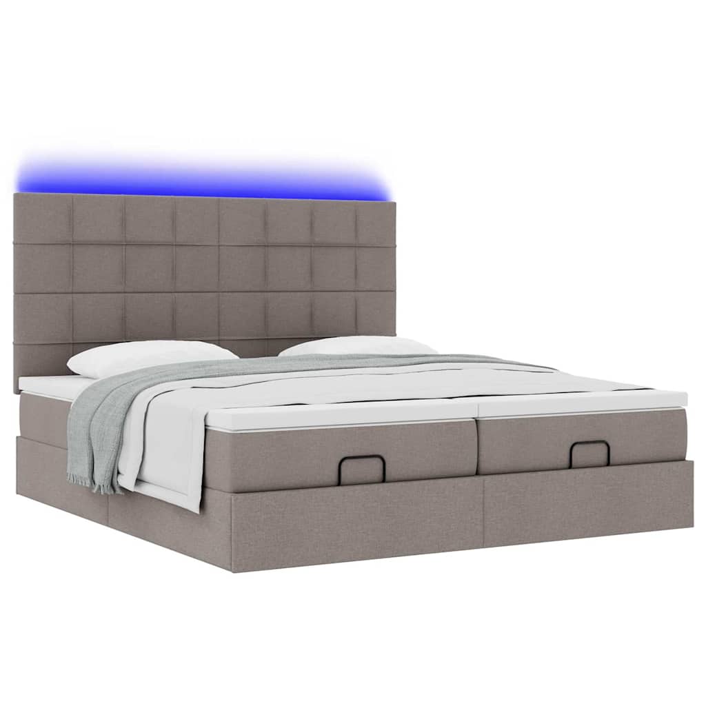 Ottoman-Bett mit Matratzen & LEDs Taupe 180x200 cm Stoff