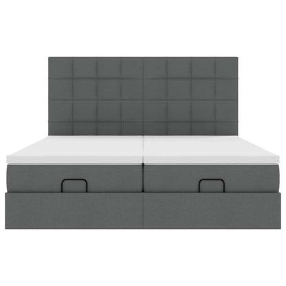 Ottoman-Bett mit Matratzen & LEDs Dunkelgrau 200x200 cm Stoff