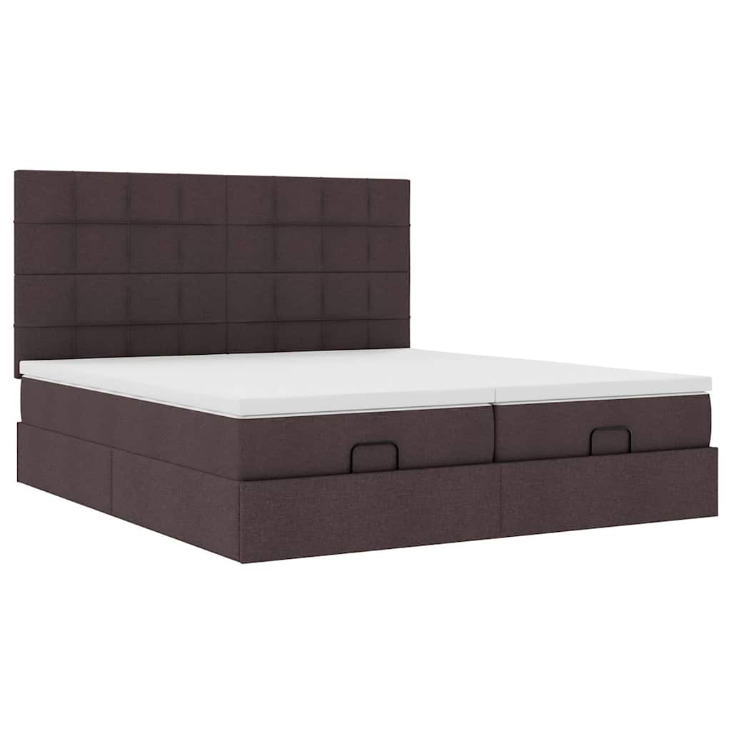 Ottoman bed with mattresses &amp; LEDs dark brown 200x200 cm fabric