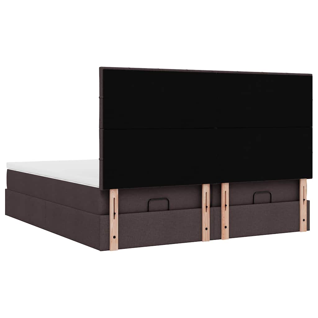 Ottoman bed with mattresses &amp; LEDs dark brown 200x200 cm fabric