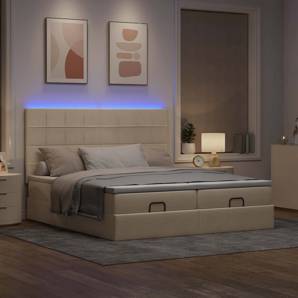 Ottoman-Bett mit Matratzen & LEDs Creme 200x200 cm Stoff