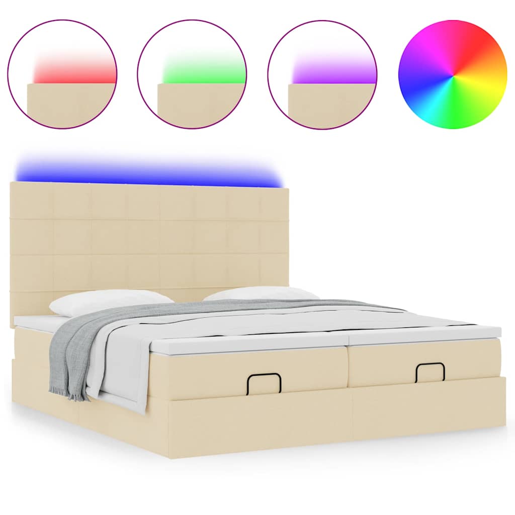 Ottoman-Bett mit Matratzen & LEDs Creme 200x200 cm Stoff