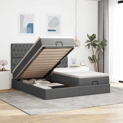 Ottoman-Bett mit Matratzen & LEDs Dunkelgrau 160x200 cm Stoff