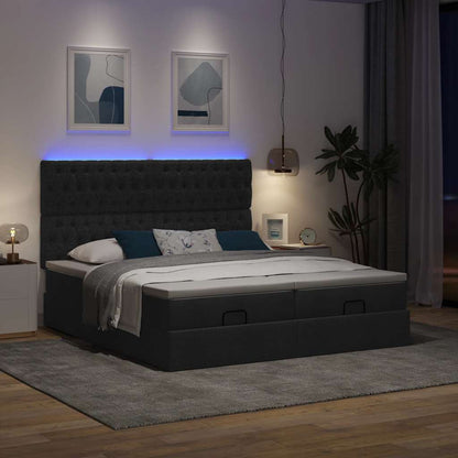 Ottoman-Bett mit Matratzen & LEDs Schwarz 160x200 cm Stoff
