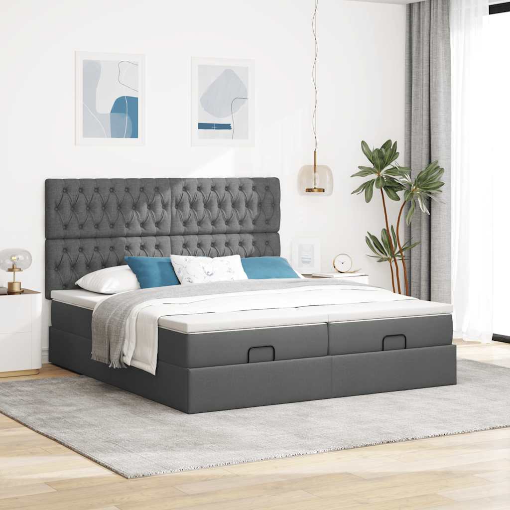 Ottoman-Bett mit Matratzen & LEDs Dunkelgrau 180x200 cm Stoff