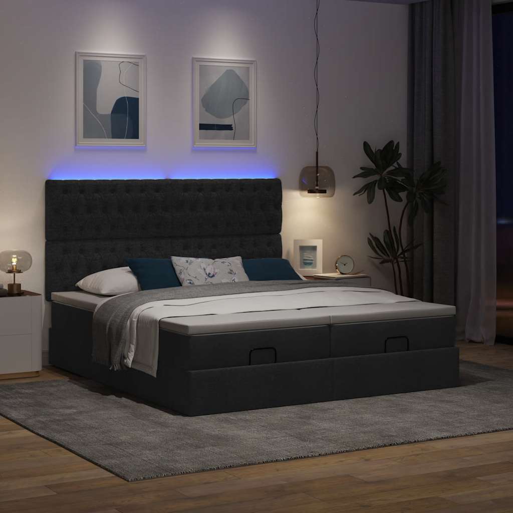 Ottoman-Bett mit Matratzen & LEDs Schwarz 200x200 cm Stoff