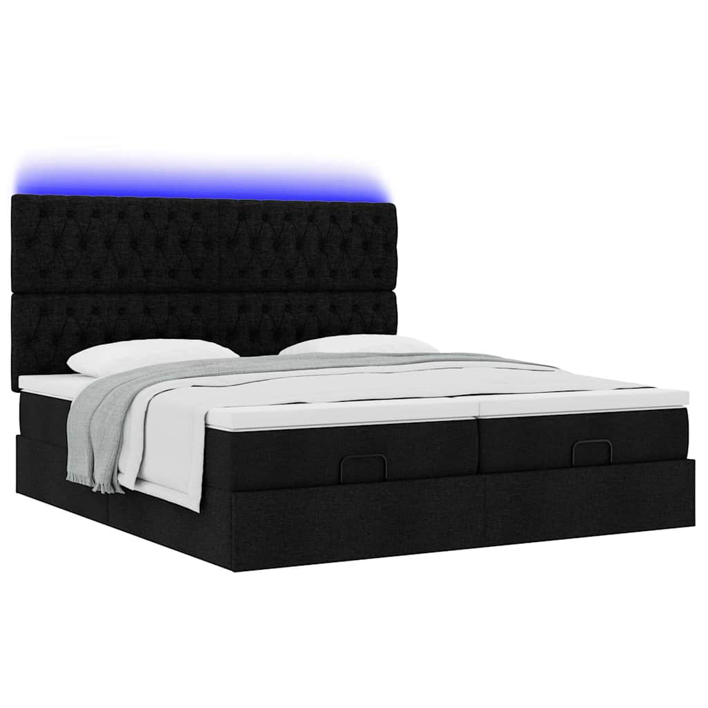 Ottoman-Bett mit Matratzen & LEDs Schwarz 200x200 cm Stoff