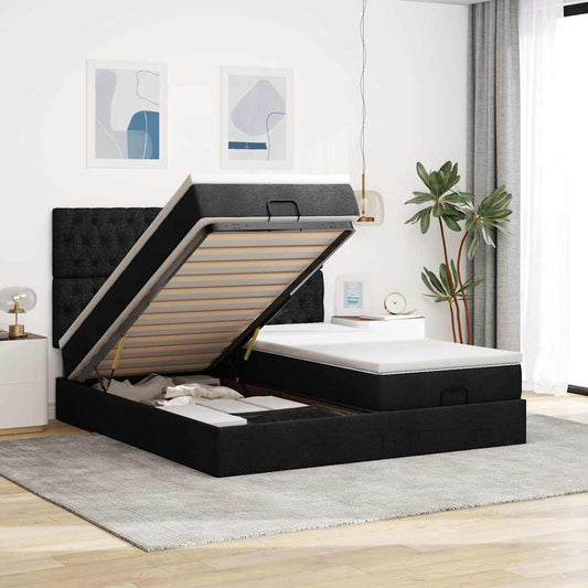 Ottoman-Bett mit Matratzen & LEDs Schwarz 200x200 cm Stoff