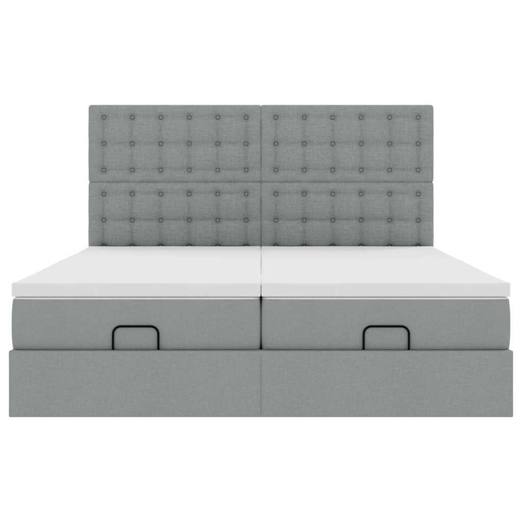 Ottoman-Bett mit Matratzen & LEDs Hellgrau 160x200 cm Stoff
